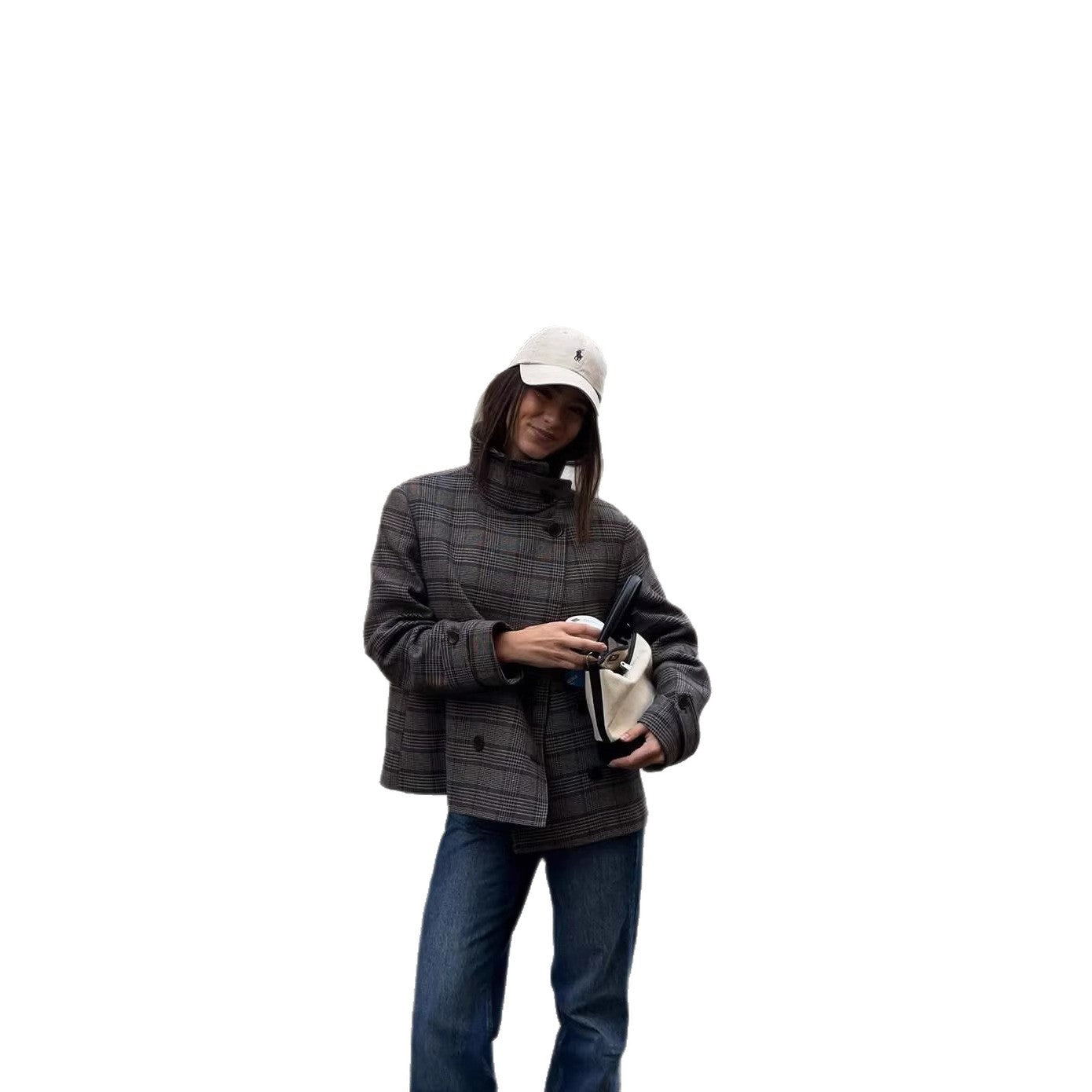 Damen Oversized-Jacke Kariert Hochkragen Eveloria