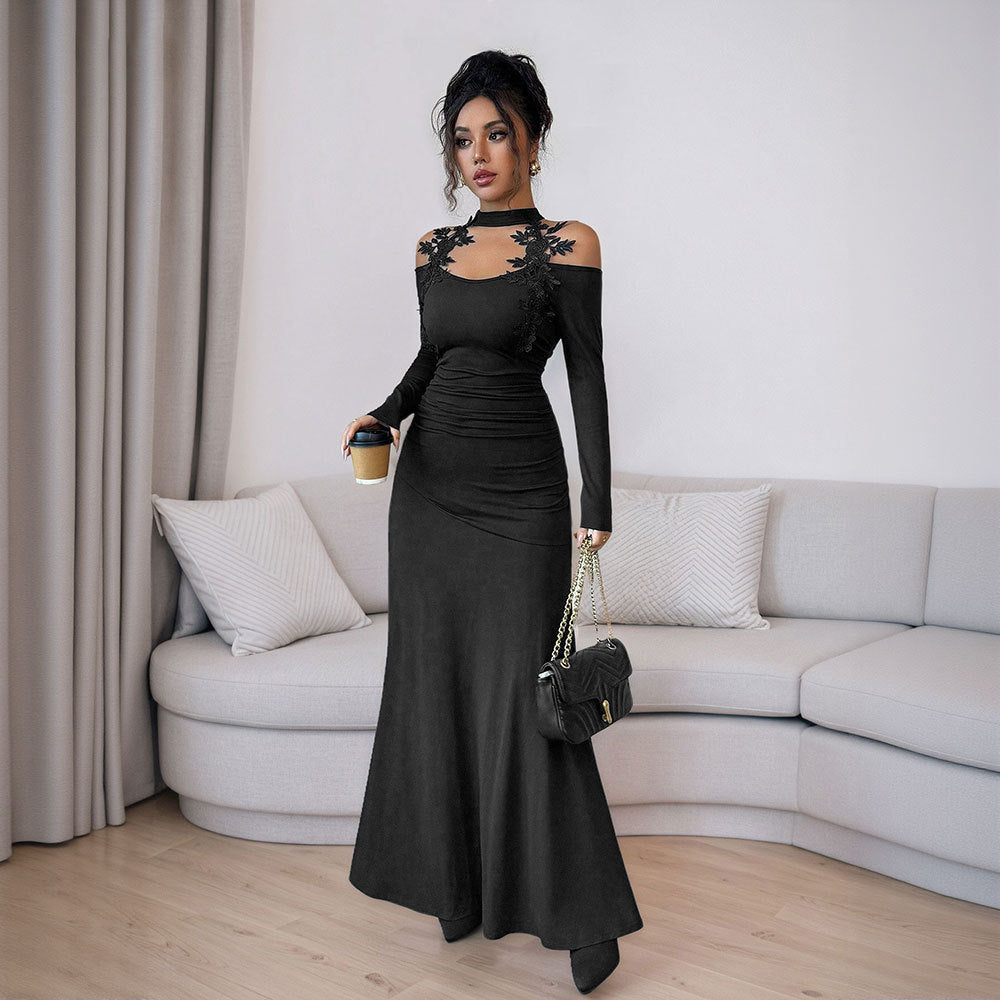 Damen Abendkleid Figurbetont Schulterfrei Floralmuster Eveloria