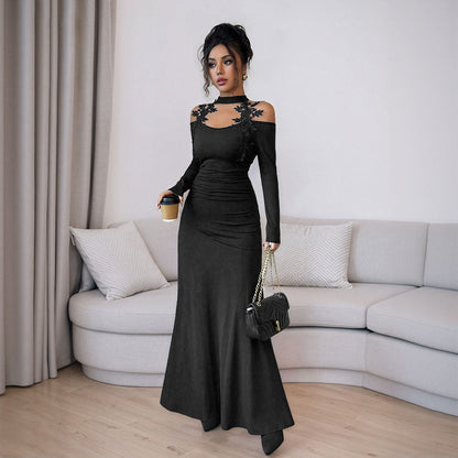 Damen Abendkleid Figurbetont Schulterfrei Floralmuster Eveloria