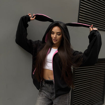 Damen Hoodie Oversized mit Hasenohren Grau