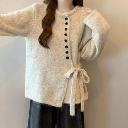 Damen Strickjacke mit Bindeband und Knöpfen