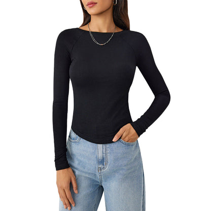 Damen Langarmshirt Figurformend Rundhalsausschnitt Eveloria