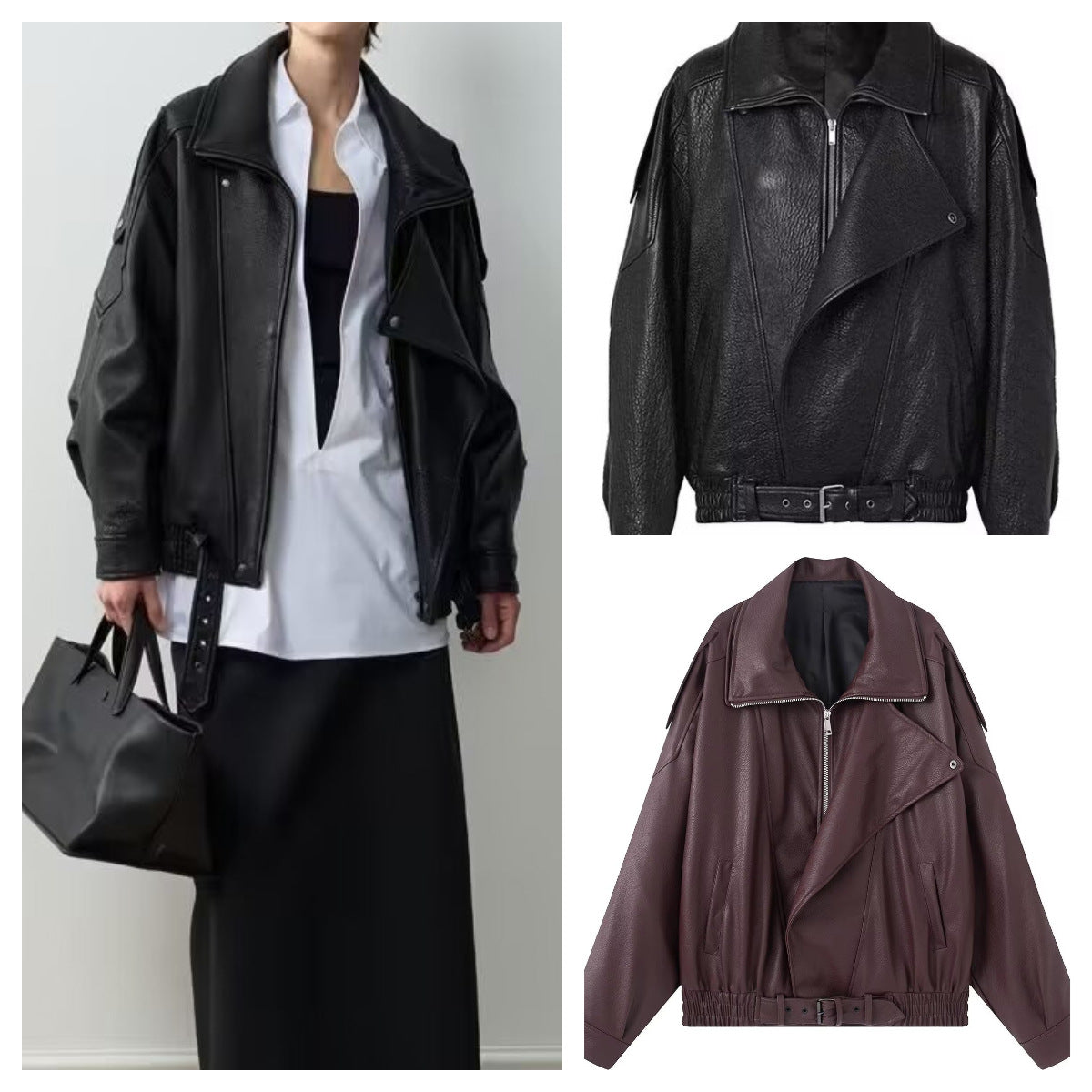 Damen Bikerjacke Kunstleder Asymmetrisch Schwarz Eveloria - Eveloria