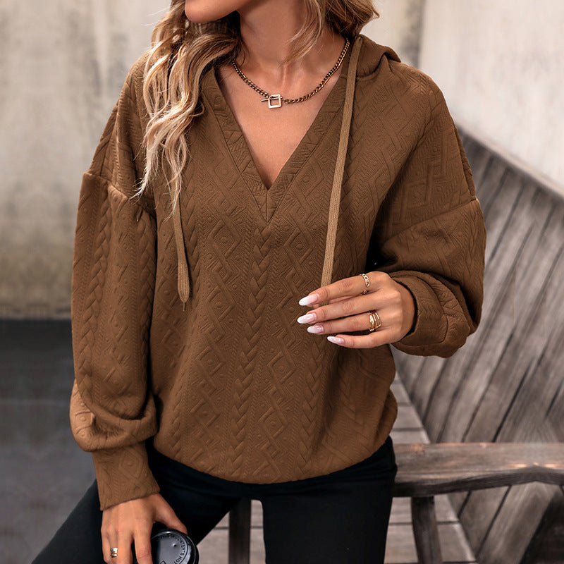 Damen Hoodie Strukturiertes Muster V-Ausschnitt Bequem Grau Eveloria - Eveloria
