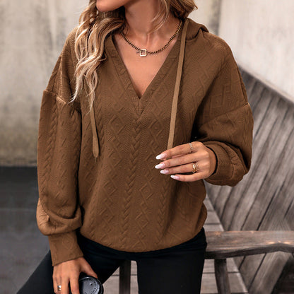 Damen Hoodie Strukturiertes Muster V-Ausschnitt Bequem Grau Eveloria - Eveloria