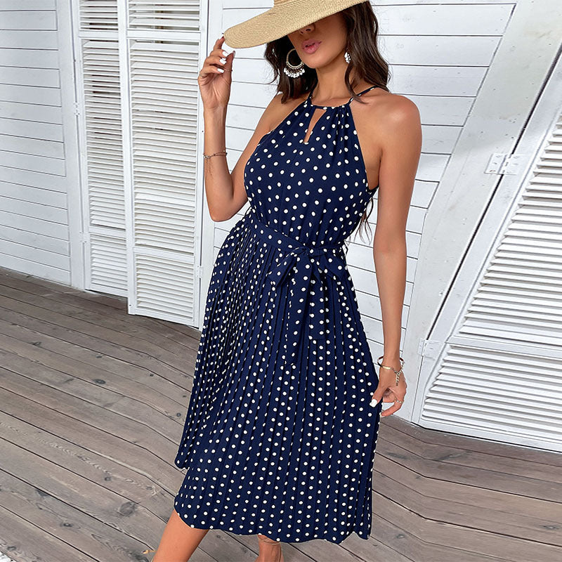 Damen Midikleid mit Punktemuster und Taillengürtel