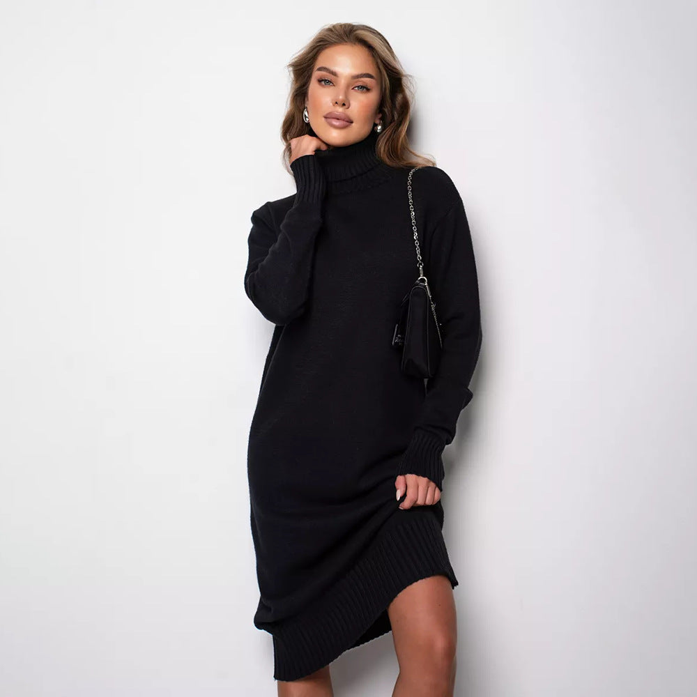 Damen Strickkleid Rollkragen Lässig Eveloria