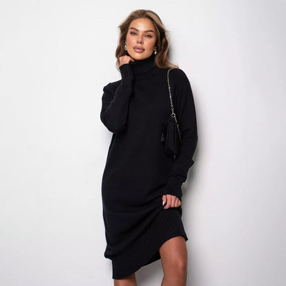 Damen Strickkleid Rollkragen Lässig Eveloria