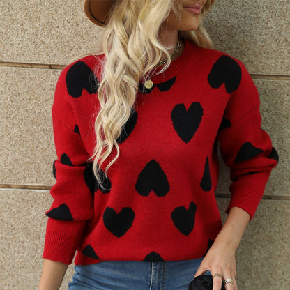 Damen Pullover Herzenmuster Lässig Eveloria