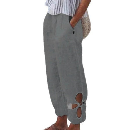 Damen Palazzo-Hose Florale Ausschnitte Baumwolle Beige
