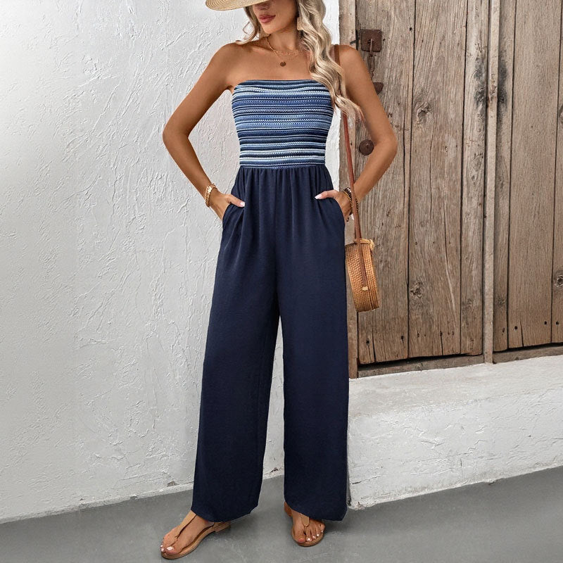 Damen Jumpsuit Weites Bein Elastisch Eveloria