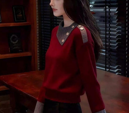 Damen Pullover Piqué mit Knöpfen Eveloria