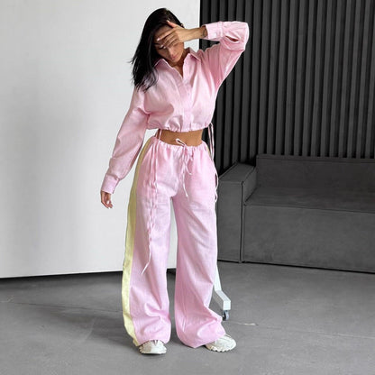 Damen Zweiteiler-Set Cropped Hemd Weite Hose Eveloria - Eveloria