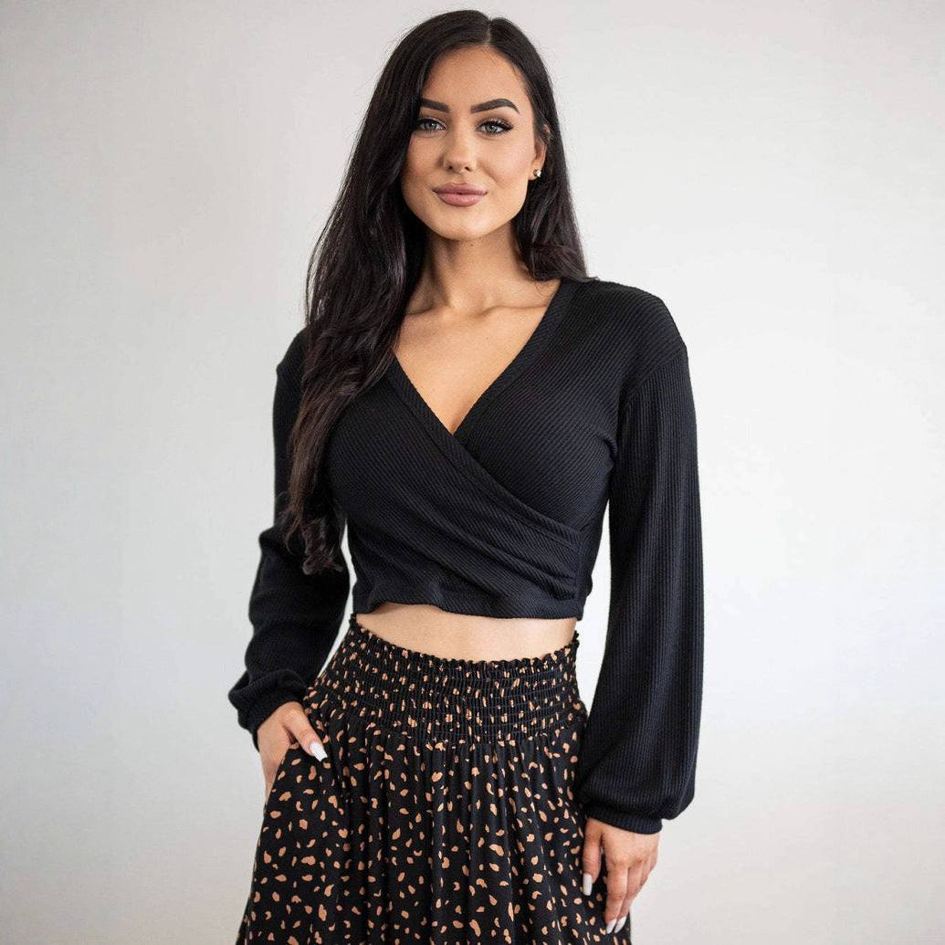 Damen Wickelpullover Langarm Eveloria Elegantes Design