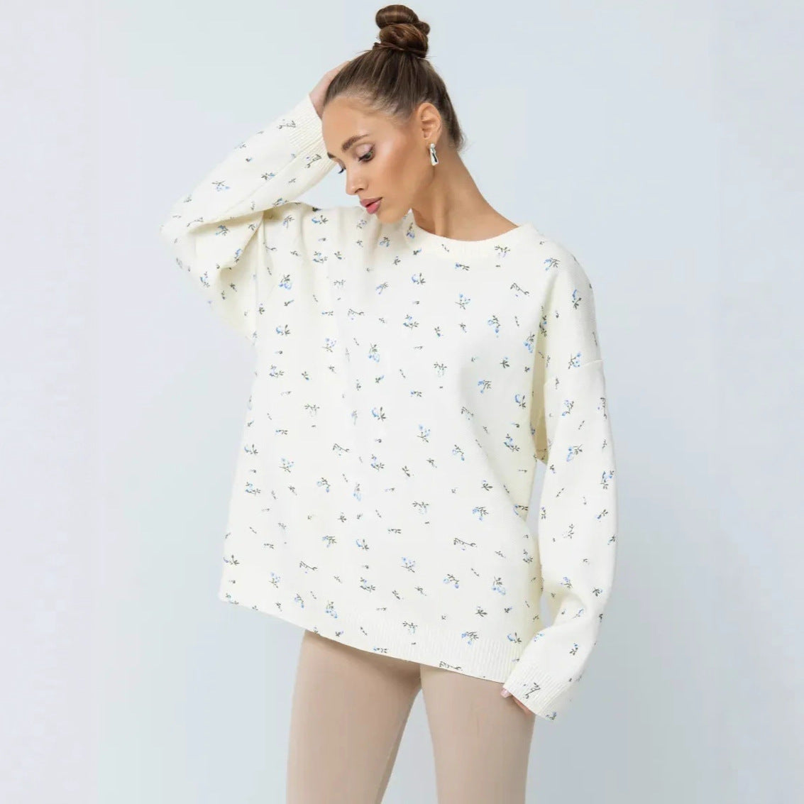Damen Sweatpullover Oversized Floralmuster Grün Eveloria