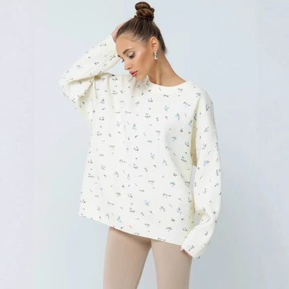 Damen Sweatpullover Oversized Floralmuster Grün Eveloria