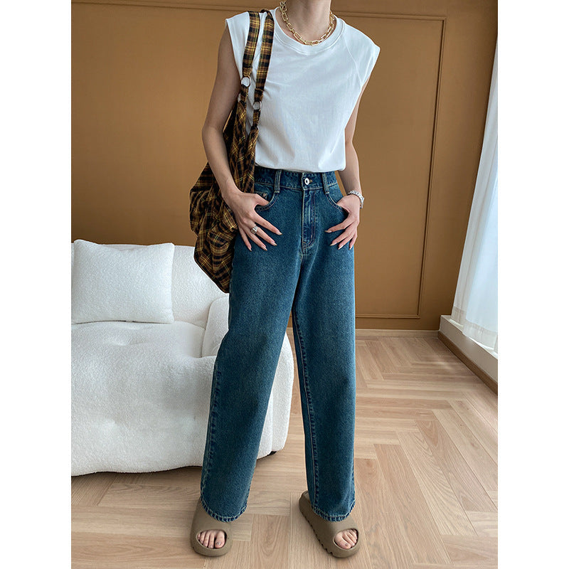 Damen High-Waist-Jeans Weites Bein Lässig Eveloria