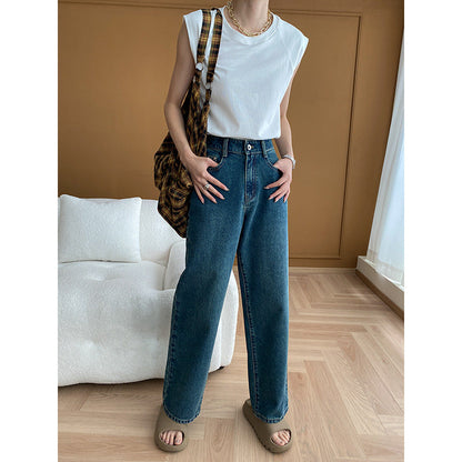 Damen High-Waist-Jeans Weites Bein Lässig Eveloria