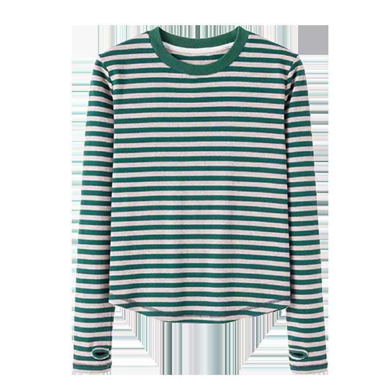 Damen Longsleeve-Shirt Streifenmuster Daumenlöcher Eveloria