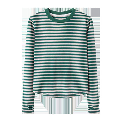 Damen Longsleeve-Shirt Streifenmuster Daumenlöcher Eveloria