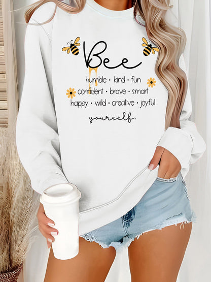 Damen Sweatshirt Bienenmotiv Positives Design Grau
