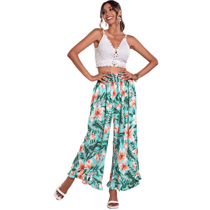 Damen Strandhose Elastischer Bund Floralmuster Eveloria