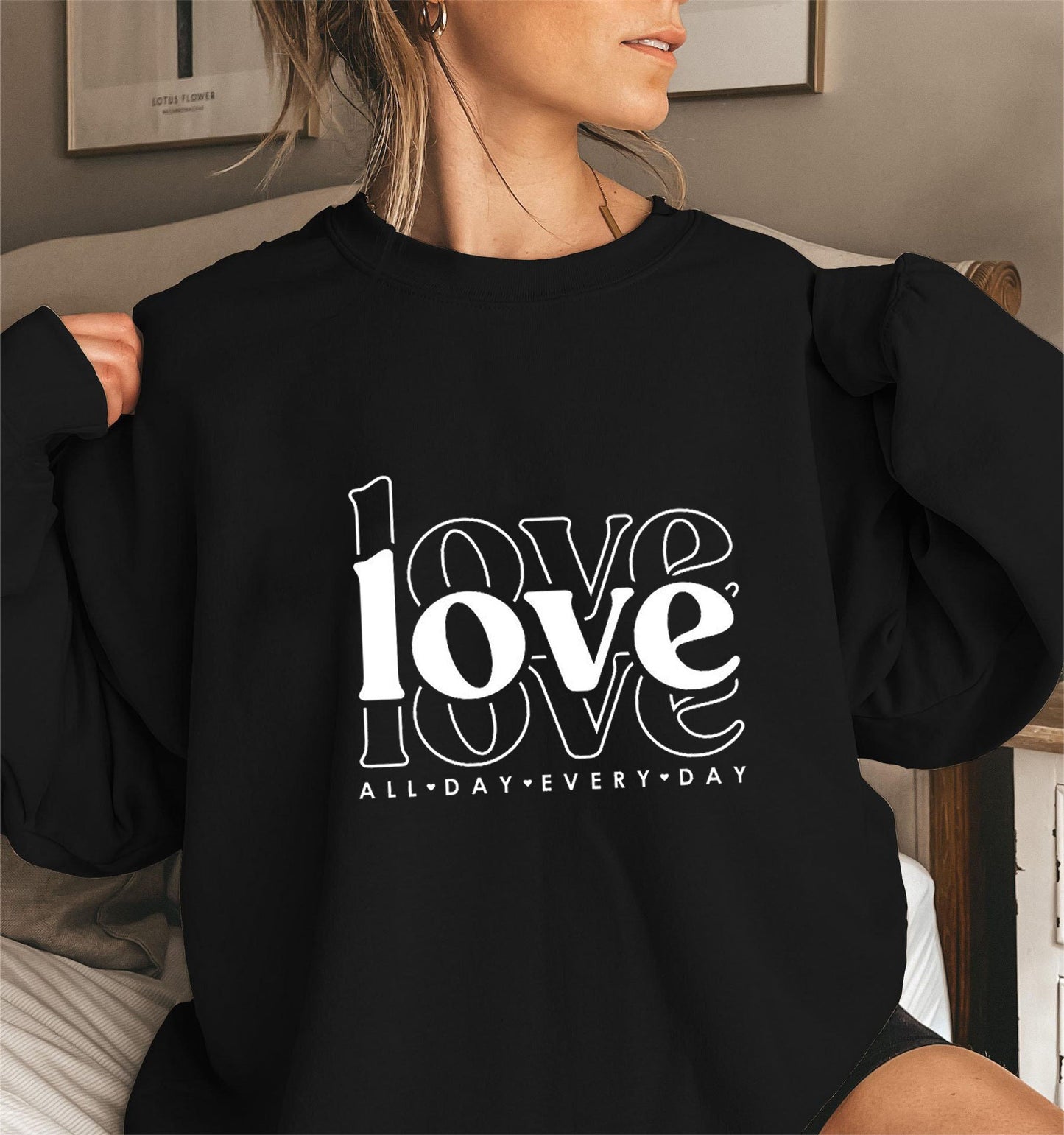 Damen Sweatshirt Voluminöse Ärmel Love-Print Grau Eveloria