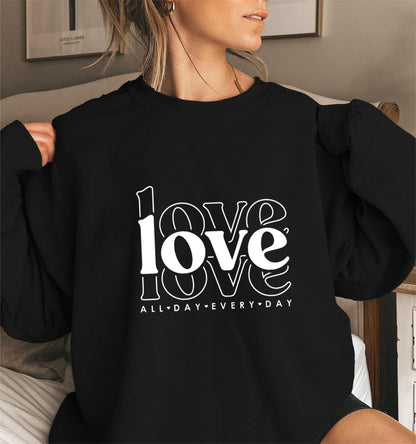 Damen Sweatshirt Voluminöse Ärmel Love-Print Grau Eveloria