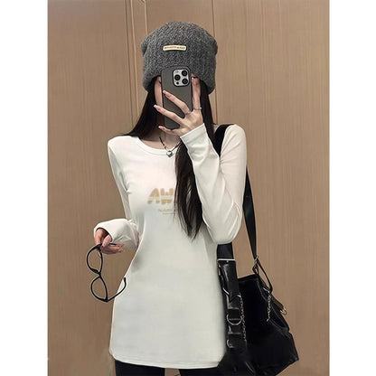 Damen T-Shirt Langarm Rundhals Elegant Weiße Farbe Eveloria
