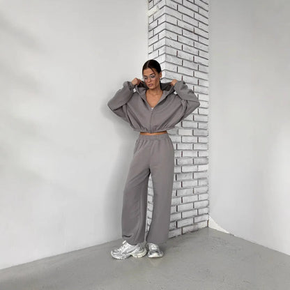 Damen Oversized Freizeitanzug mit Sweatpants Bequem Schwarz - Eveloria