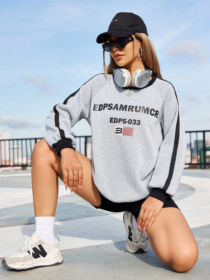 Damen Sweatshirt Grafikdruck Kontrastärmel Eveloria