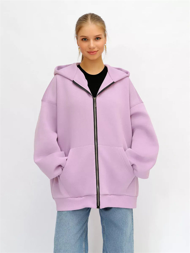 Damen Oversized Kapuzenjacke Hoch Bündchen Reißverschluss Eveloria