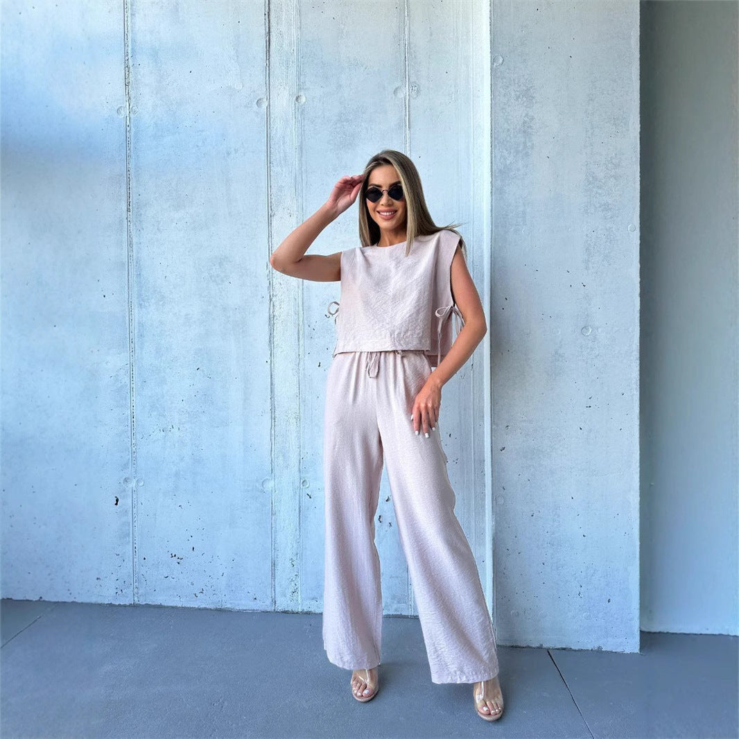 Damen Jumpsuit Weitbeinig Geschichtetes Oberteil Kordelzug