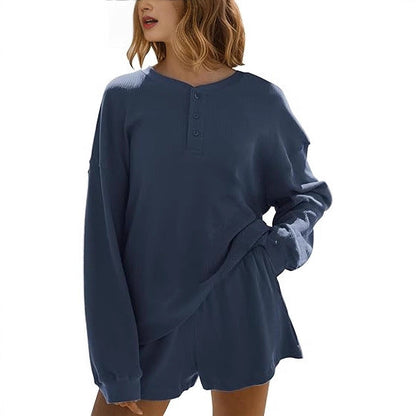 Damen Langarm-Pullover Lässig Knopfdetails Grau Eveloria