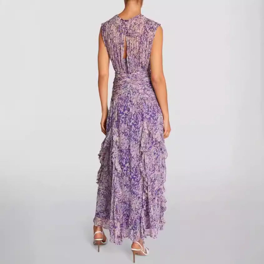 Damen Maxikleid Wickelkleid Rüschendetails Floralmuster Eveloria