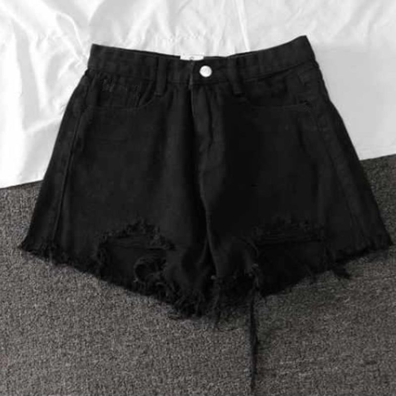 Damen Highwaist Destroyed Denim Shorts mit Fransensaum