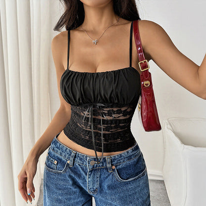 Damen Cropped Elastisch Rüschen Details