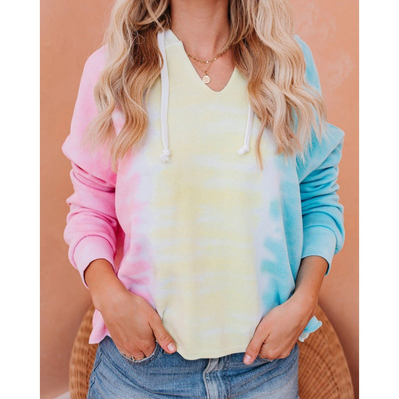 Damen Kapuzenpullover V-Ausschnitt Batikdesign Eveloria