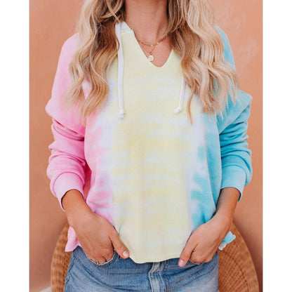 Damen Kapuzenpullover V-Ausschnitt Batikdesign Eveloria