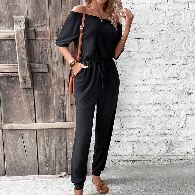 Damen Jumpsuit Schulterfrei Verstellbar Eveloria
