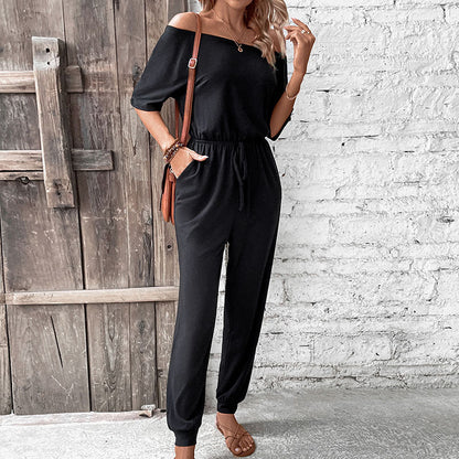 Damen Jumpsuit Schulterfrei Verstellbar Eveloria