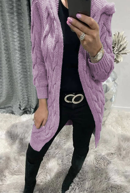 Damen Cardigan Grobstrick Zopfdesign Beige mit Taschen