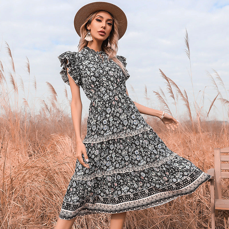 Damen Sommerkleid Rüschendetails Floralmuster Eveloria