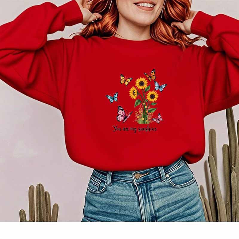 Damen Sweatshirt Floralmuster Motivierender Schriftzug Grau
