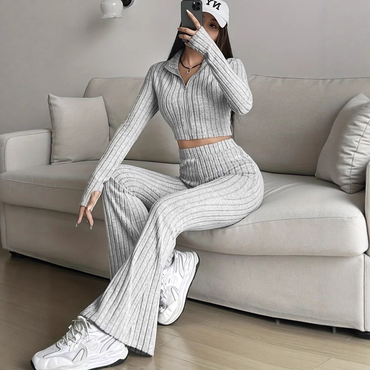 Damen Strickset Reißverschluss Lässig Eveloria - Eveloria