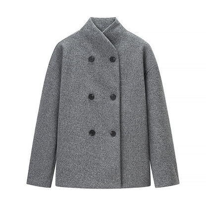 Damen Wolljacke Doppelt Geknöpft Eveloria