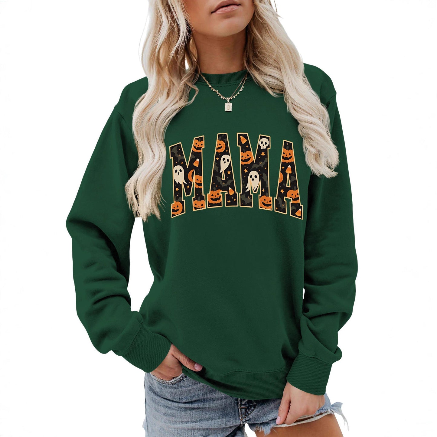 Damen Sweatshirt Halloween-Design Baumwolle Komfort Schnitt