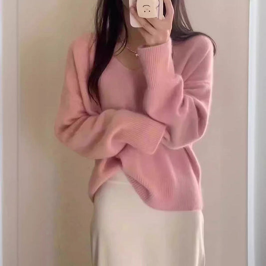 Damen Pullover V-Ausschnitt Rippstruktur Lässig Grau Eveloria - Eveloria
