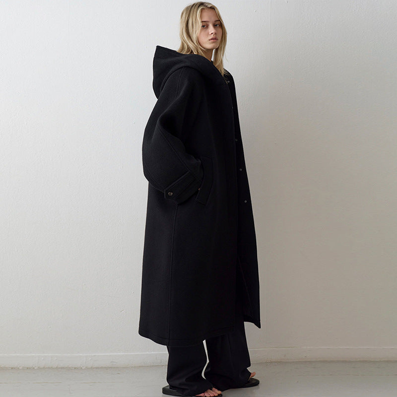 Damen Wollmantel Oversized mit Kapuze und Taschen Eveloria