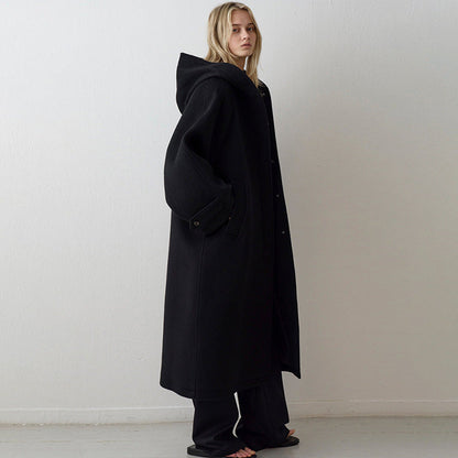 Damen Wollmantel Oversized mit Kapuze und Taschen Eveloria